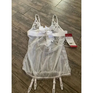 NWT Shirley Of Hollywood White Chemish Stretch Mesh Lingerie Size Large